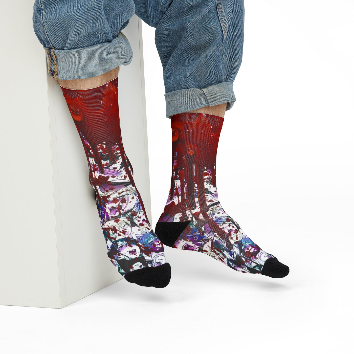 Anime collage dripping blood socks