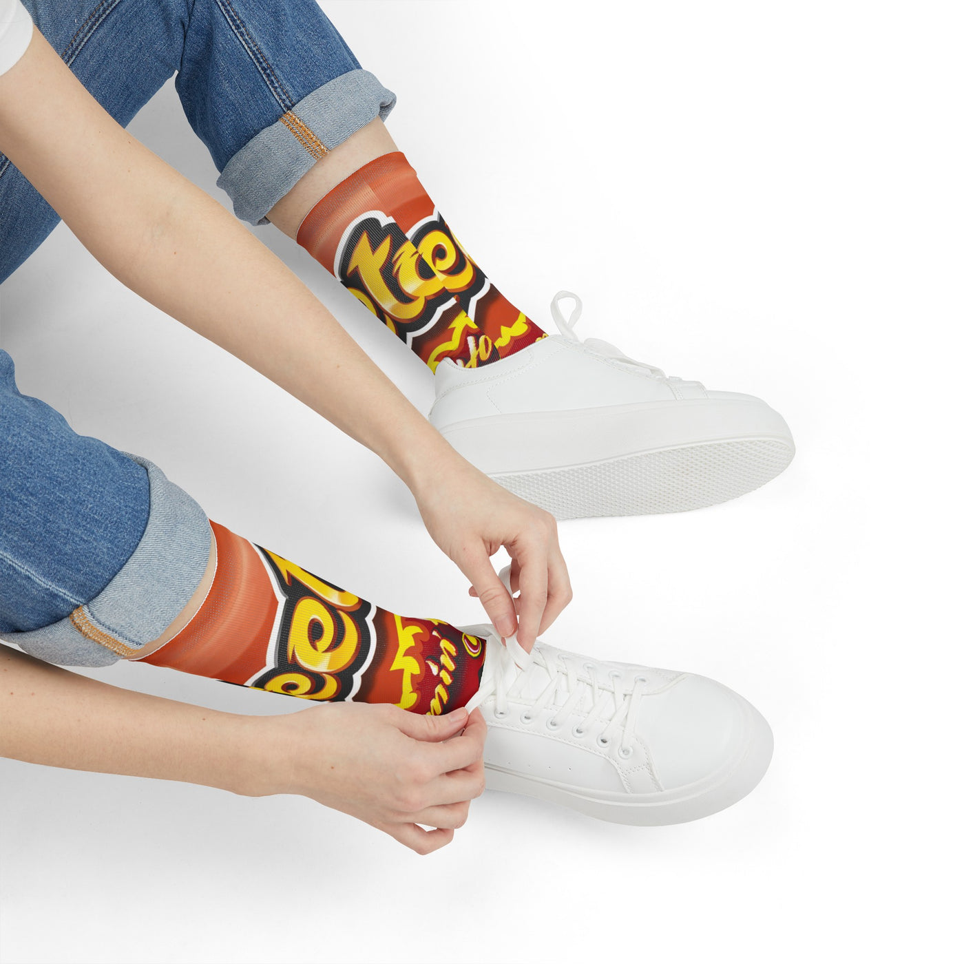 Cheetos socks with shoes