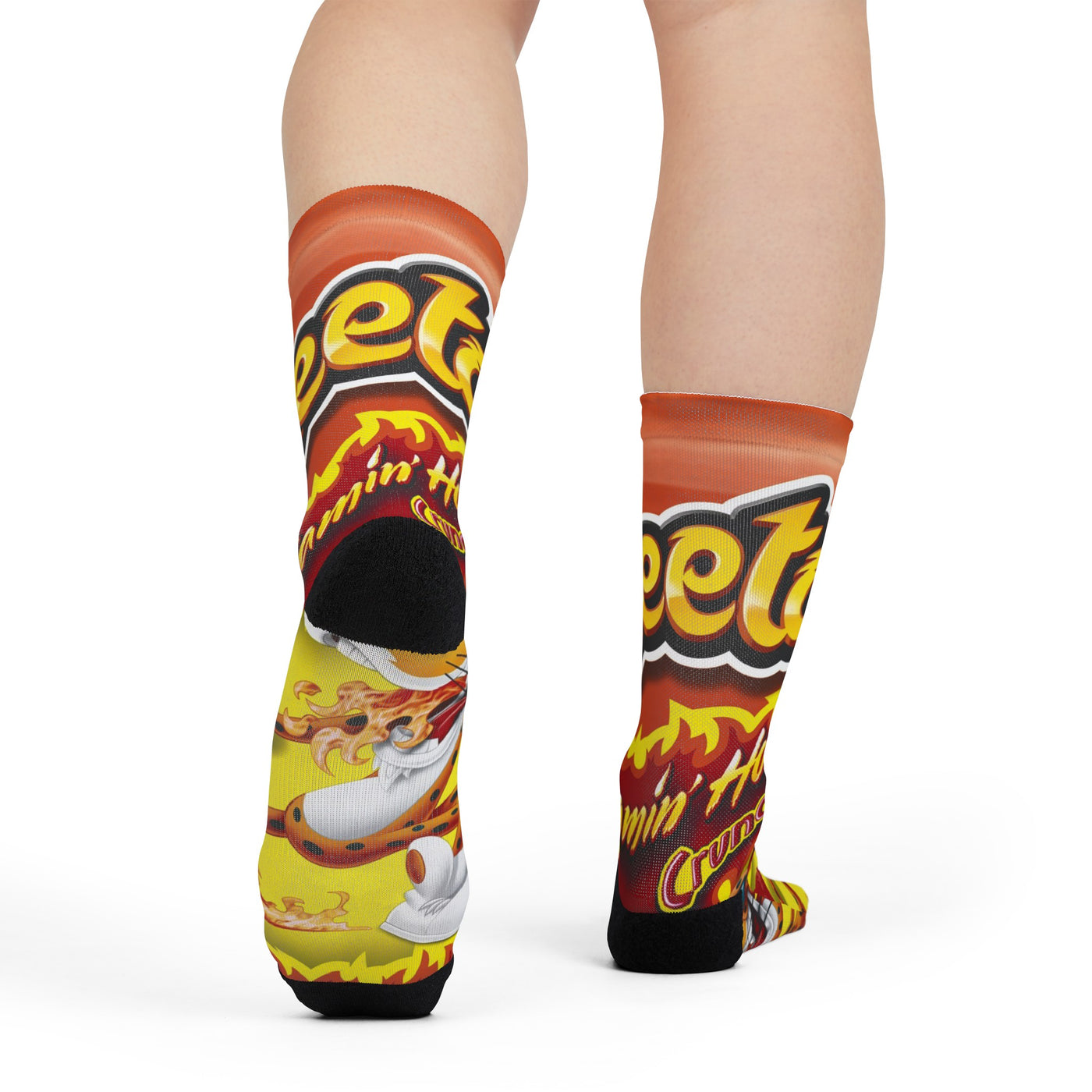 Cheetos socks from back